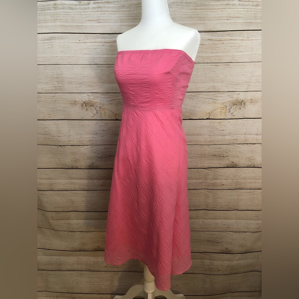 J Crew, Pink Crepe Fit & Flare Strapless Dress, Women's 0